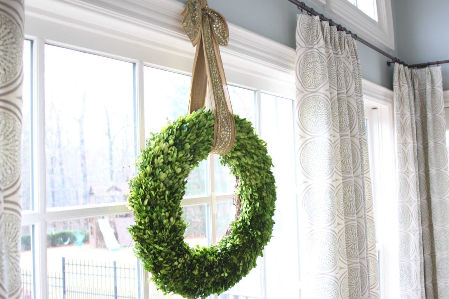 How to hang boxwood wreaths with ribbon