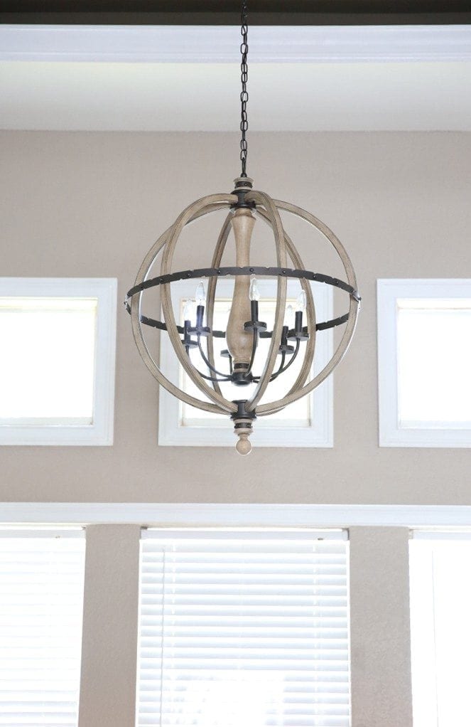 wood and iron sphere chandelier