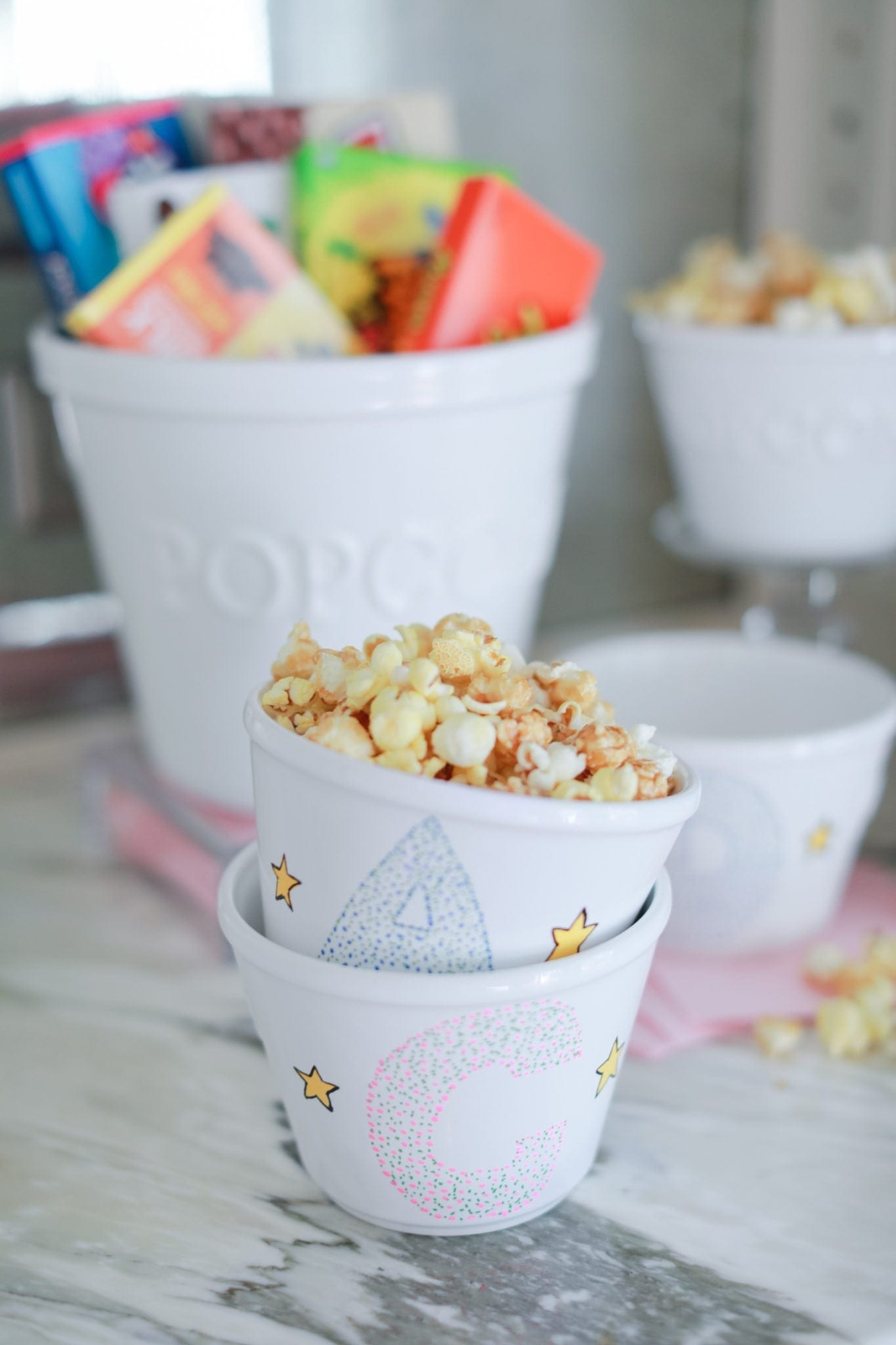 Personalized popcorn bowls.