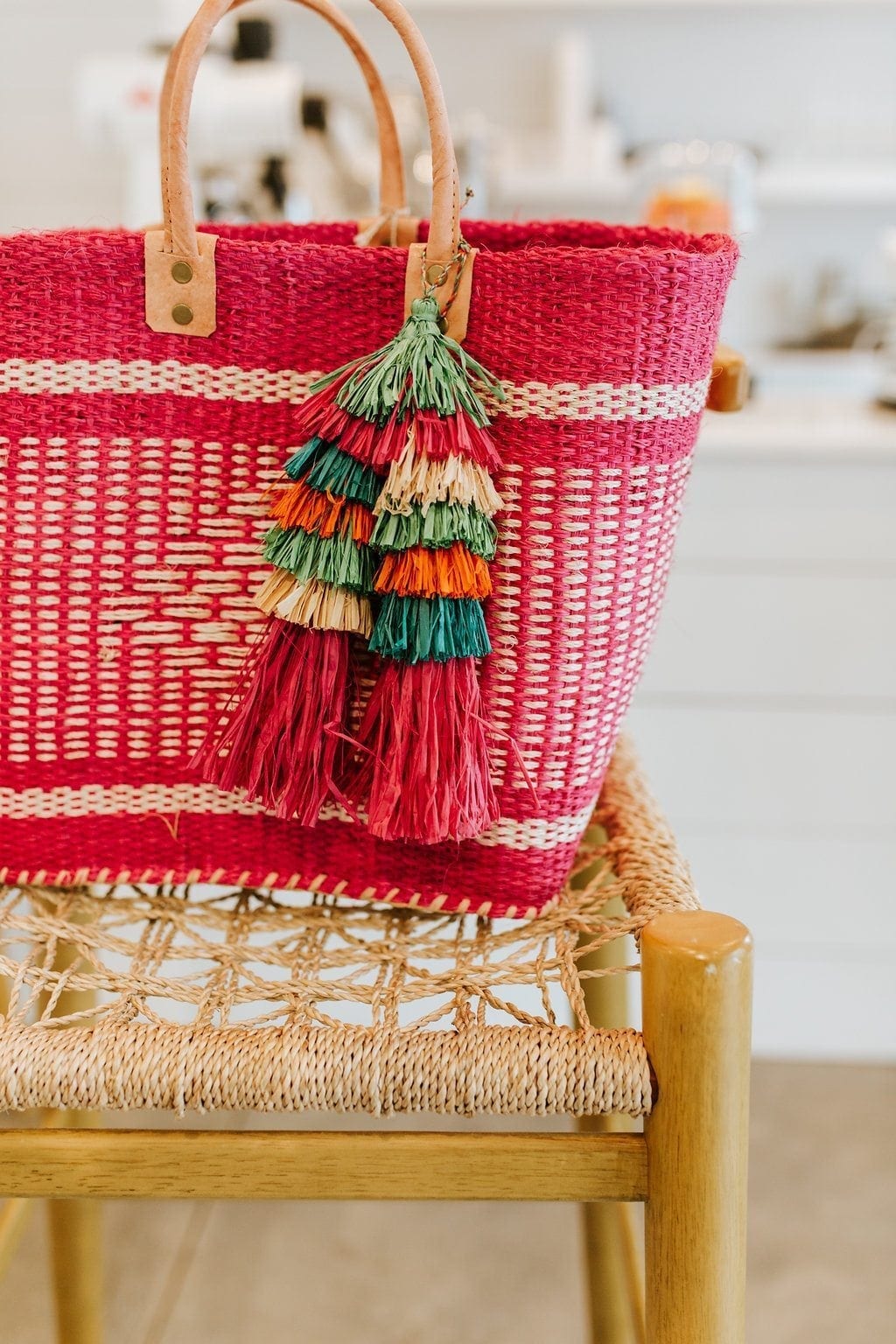 pink straw tote bag - summer tote bag with tassel!