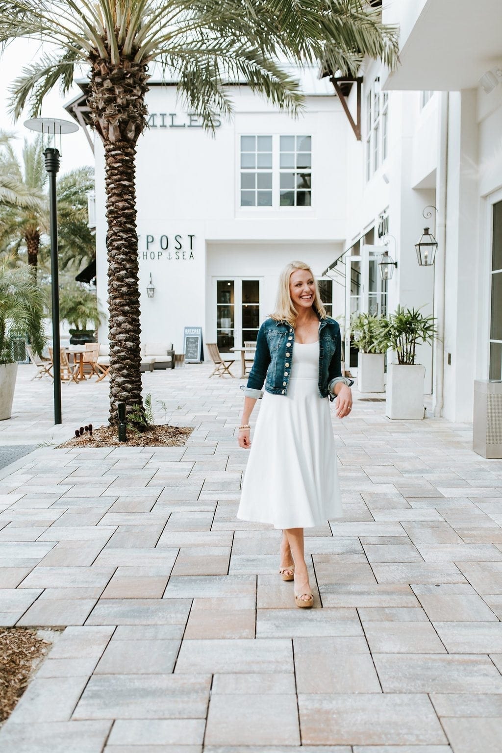 jean jacket with white dress