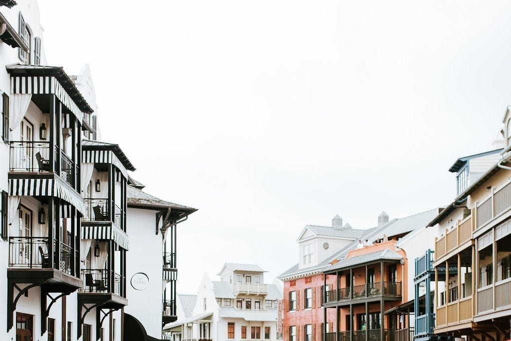 Where to shop at Rosemary Beach. Vacation places in the panhandle of Florida. Black and white awnings and bright colored houses make this city in Florida a great place for a family vacation. Travel information for Florida Panhandle.