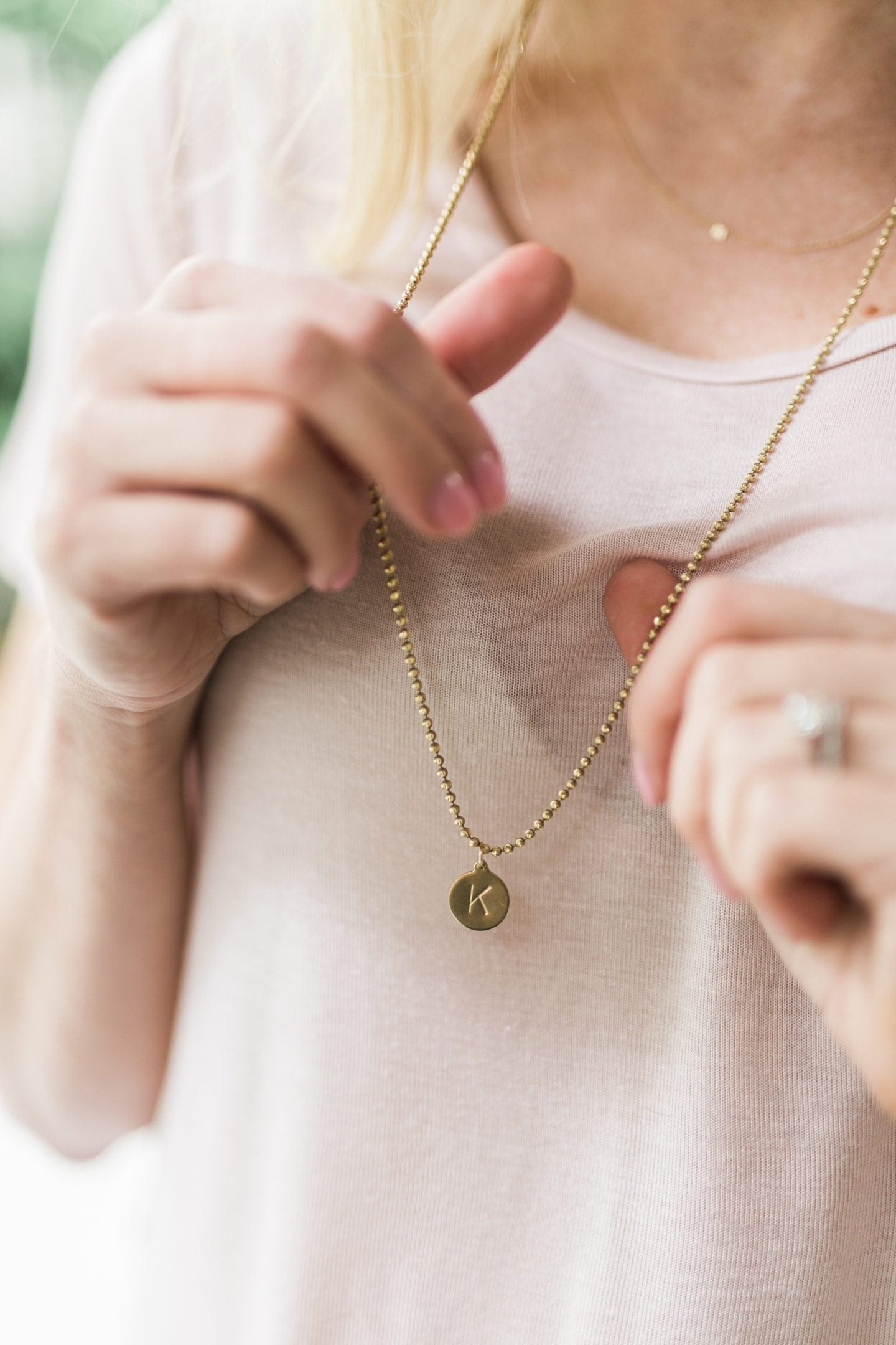 Personalized charm. Gold charm for unique Mother's Day gift idea. Beaded chain with gold initial charm for gold layering necklace. 