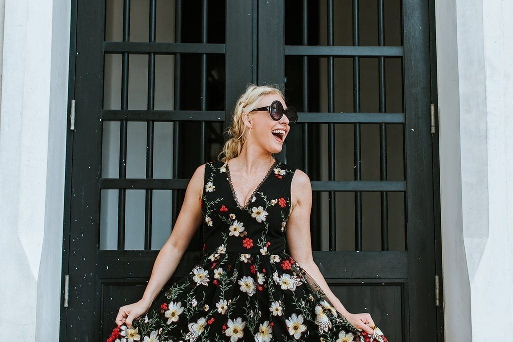 alice and olivia black floral dress