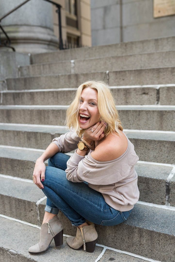 Atlanta blogger bluegraygal. Off the shoulder sweatshirt and booties. How to be a lifestyle blogger.