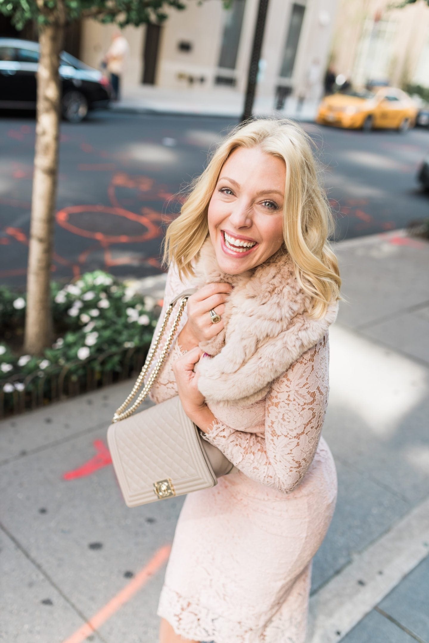 Lace pink outfit from one of the top fashion bloggers, Rachel Parcell.