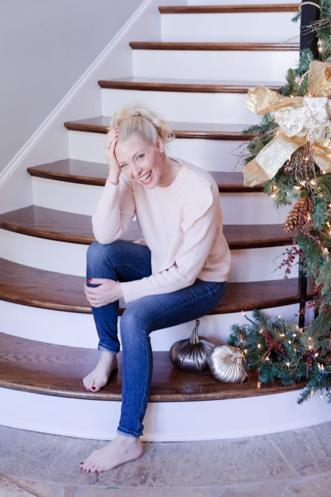 light pink ruffle sweater bluegraygal