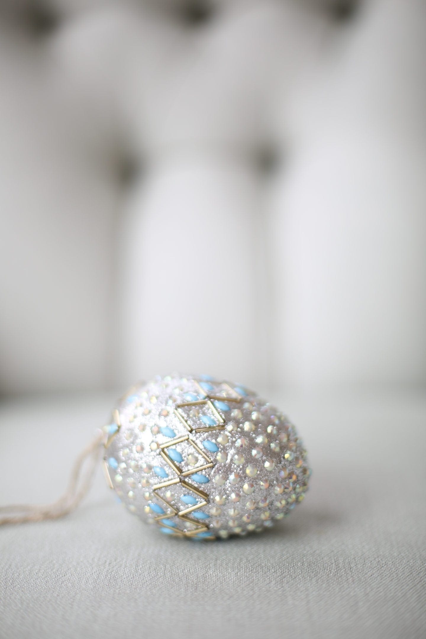 Blue and Silver Easter egg from Pottery Barn holiday decor line. 
