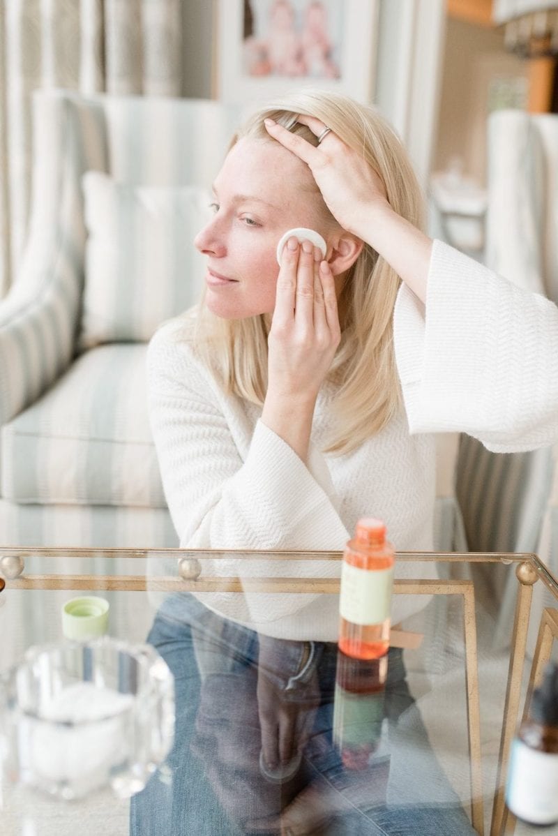Makeup remover pads and basic skincare regimen.