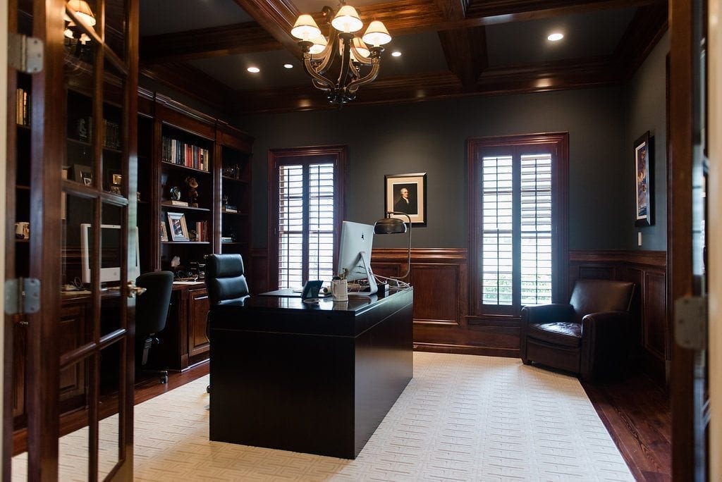 Wood Plantation Shutters stained in dark wood color.