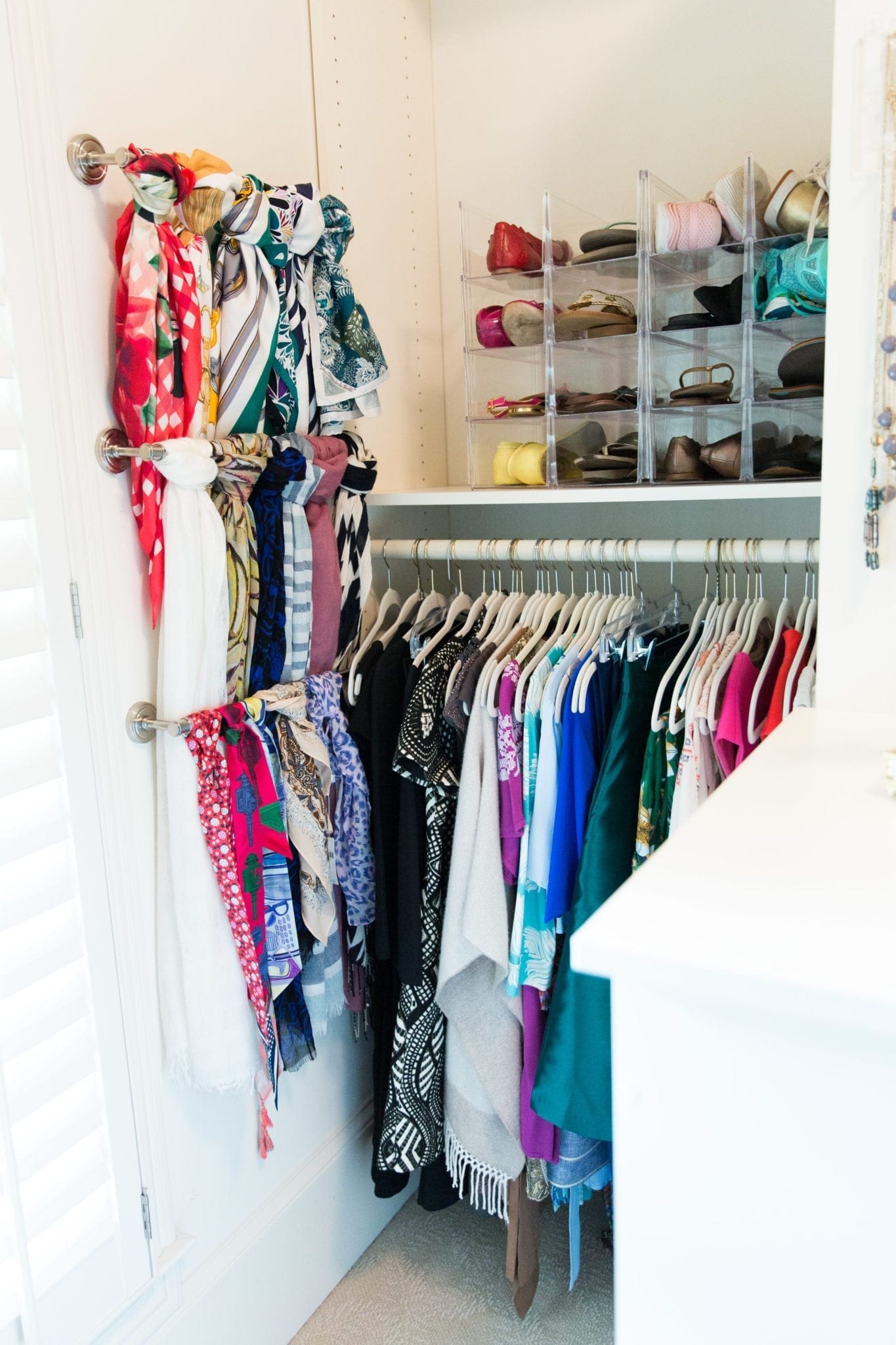 Shoe divider and scarf rack.
