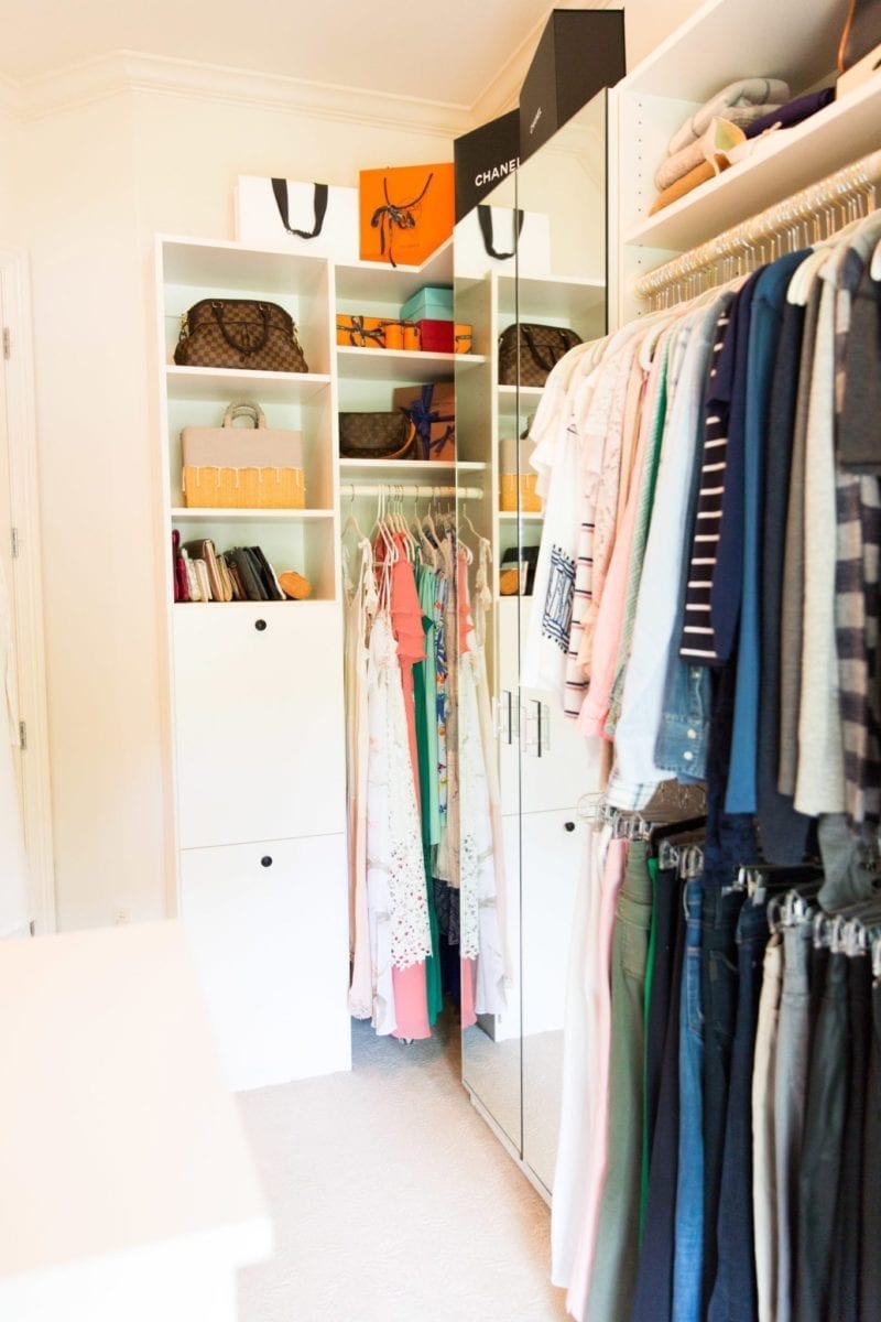 How to hang clothes and color code clothes in a closet.
