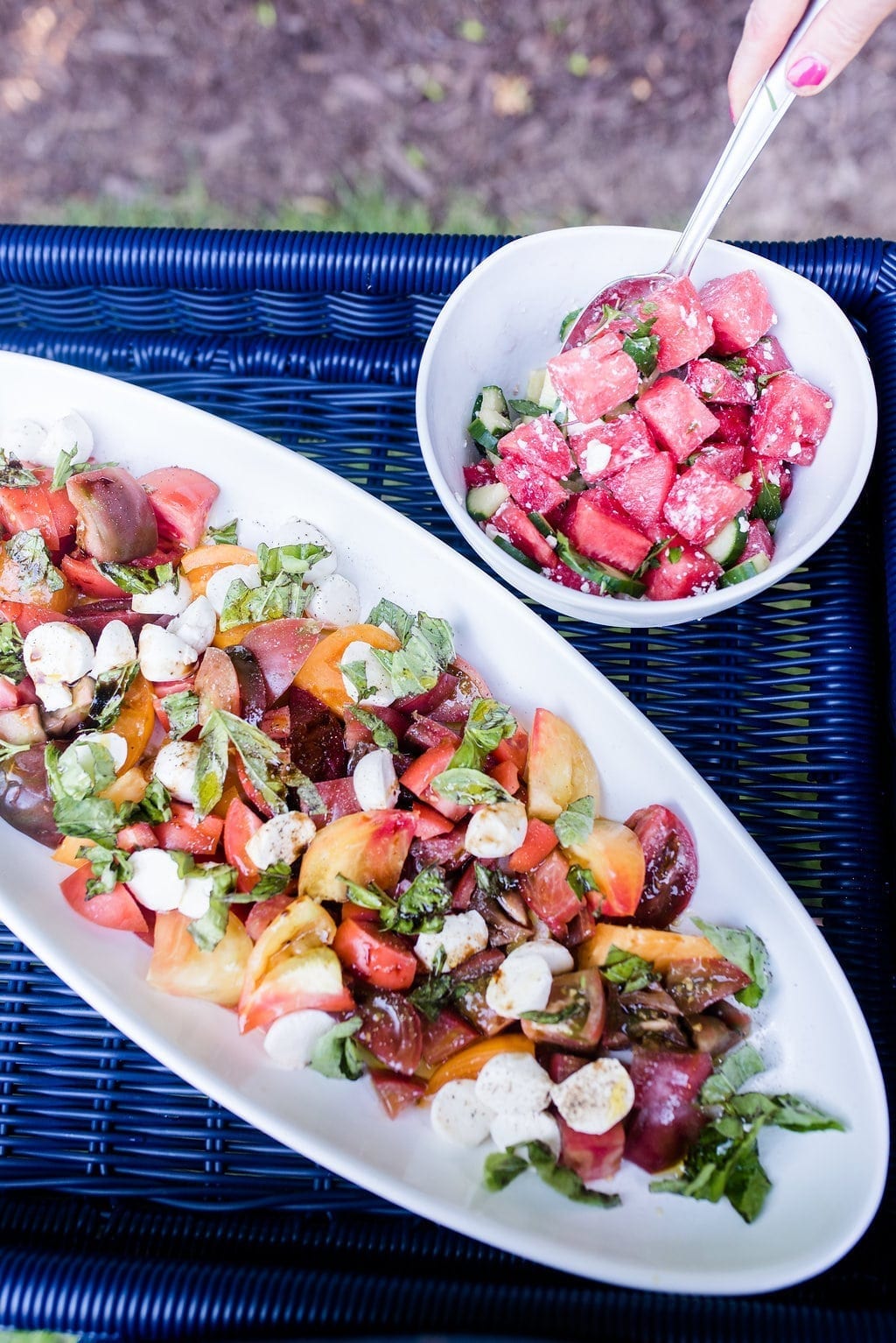 Watermelon and feta side dish. Cold side dish for outdoor entertaining.
