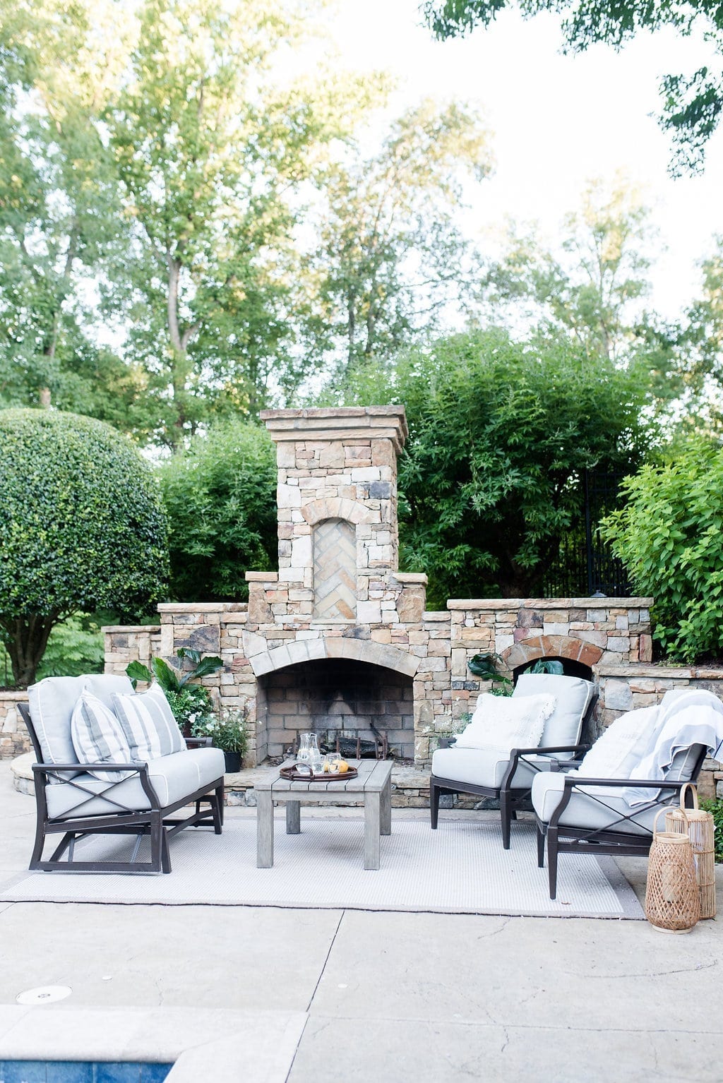 Atlanta backyards and Pebble Tech swimming pool. Outdoor fireplace and landscaping ideas.