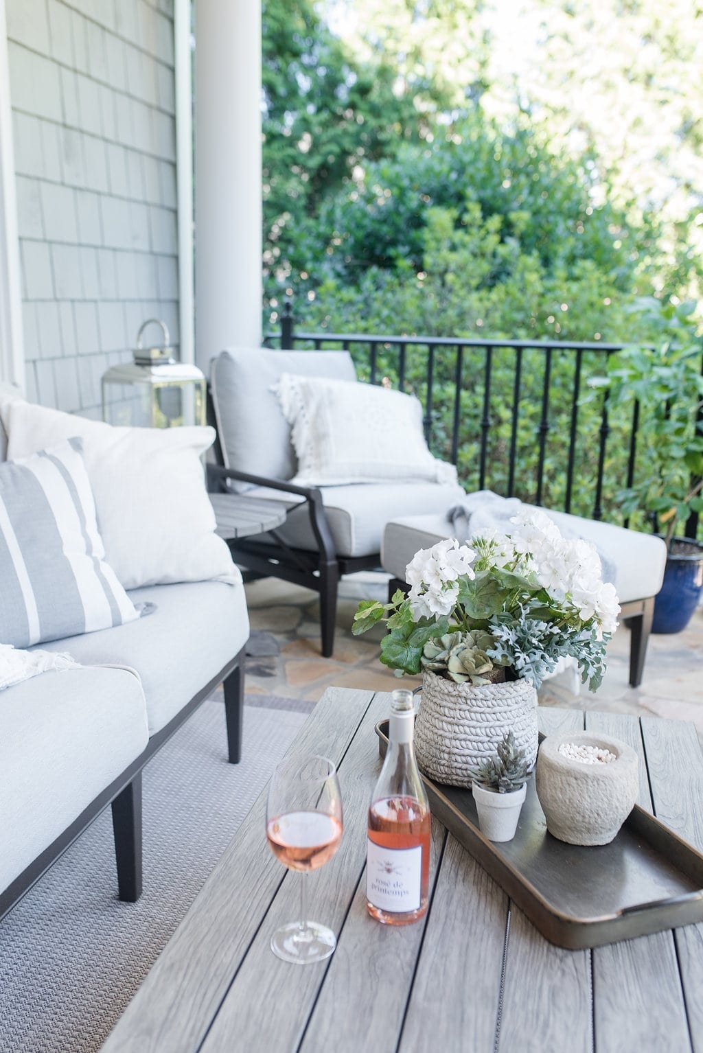 Outdoor decor. Sunbrella fabric covered Woodard Outdoor furniture.