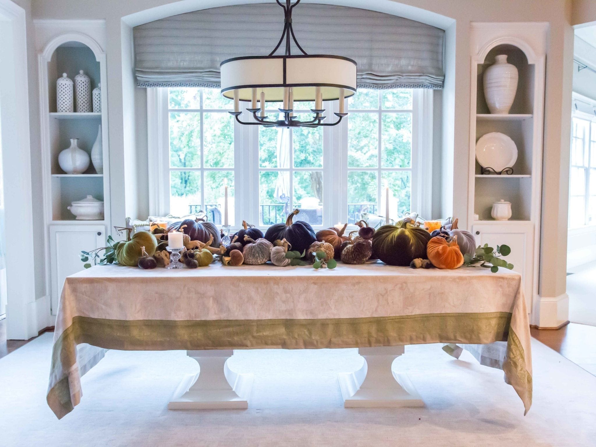 Fall velvet pumpkins. Orange, green and blue pumpkin. Autumn and Thanksgiving table decorations for your home!