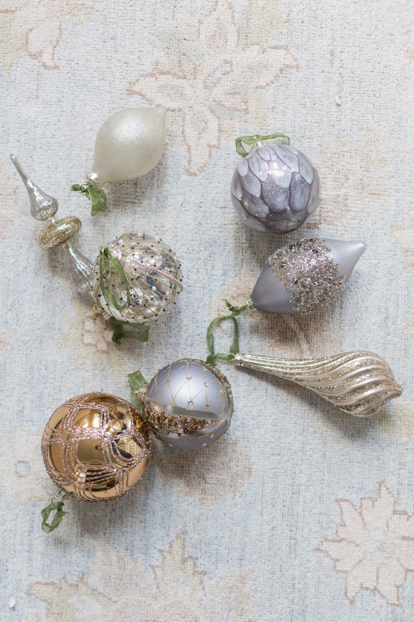 Frontgate Christmas Ornaments used in pink and gold Christmas Tree.