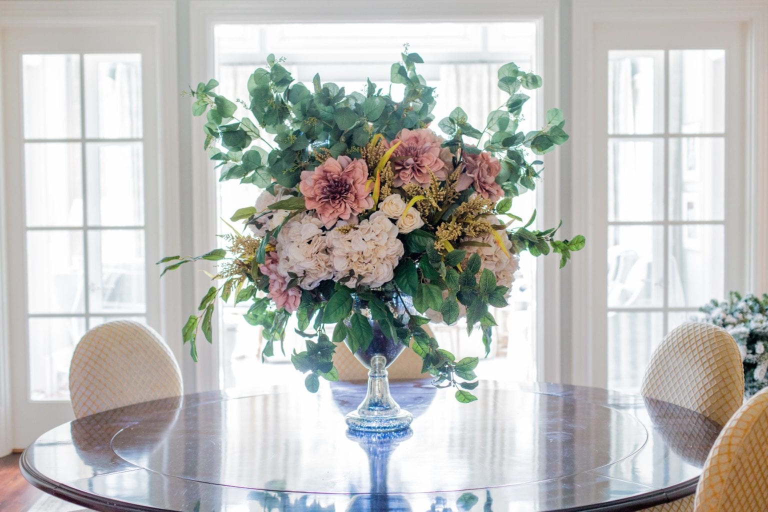 Large faux flower arrangement for Fall and then Christmas?! bluegraygal