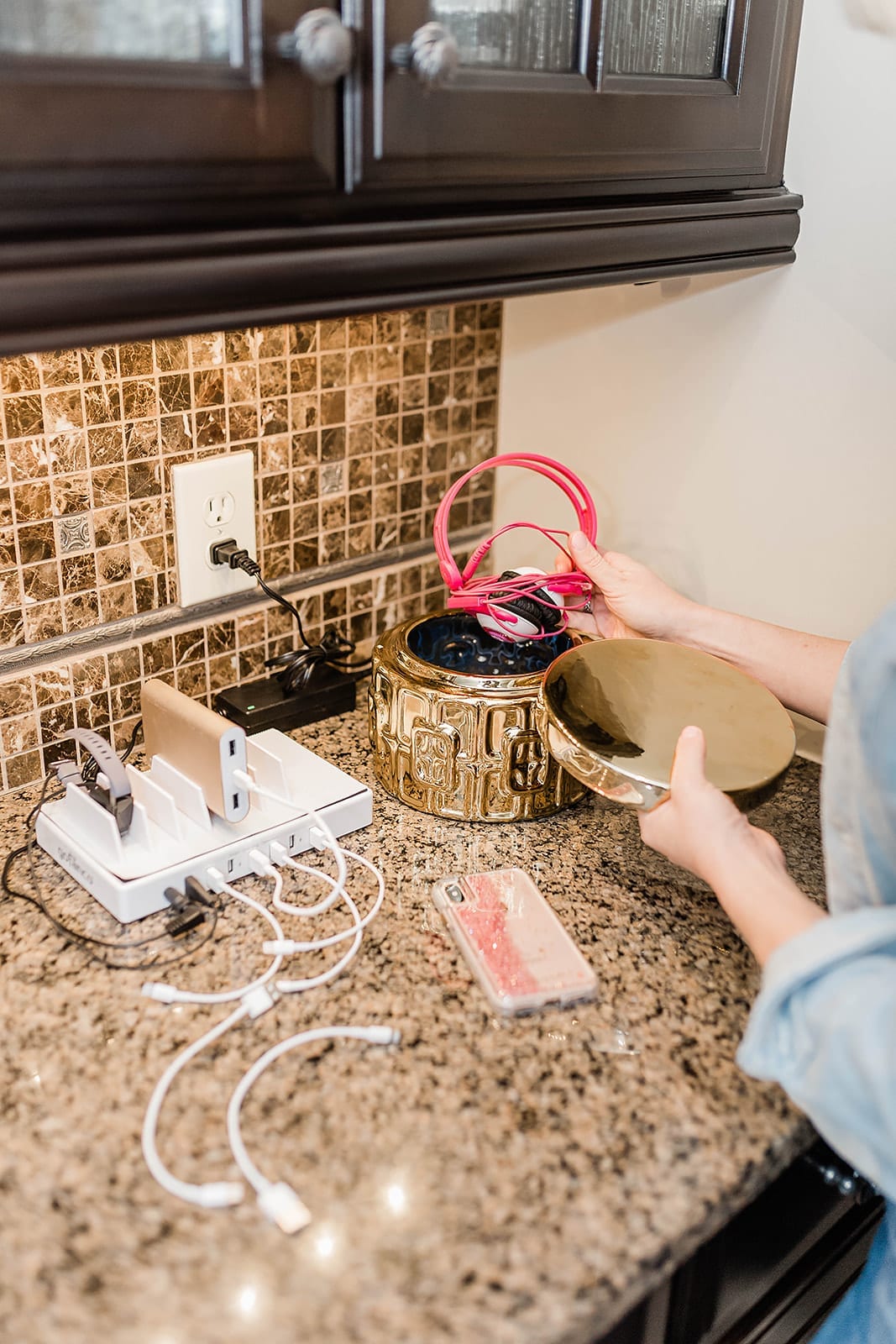 Keeping cords organized in one spot for easy access so you don't lose your cords!