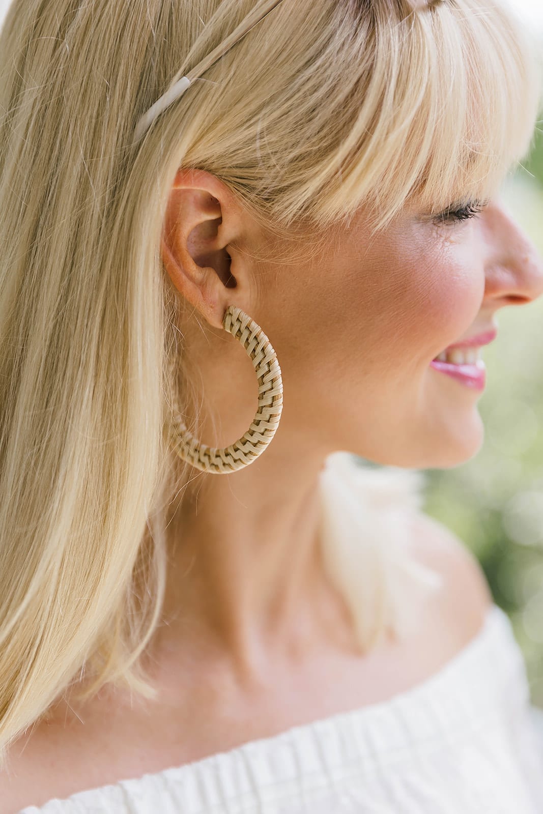 Wicker earrings from Anthropologie. Summer lightweight earrings on sale.