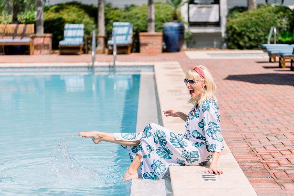 Amazon fashion bathing suit cover ups. Inexpensive bathing suit cover ups for summer. Anthropologie head scarf on blogger Kelly Page for BlueGrayGal.