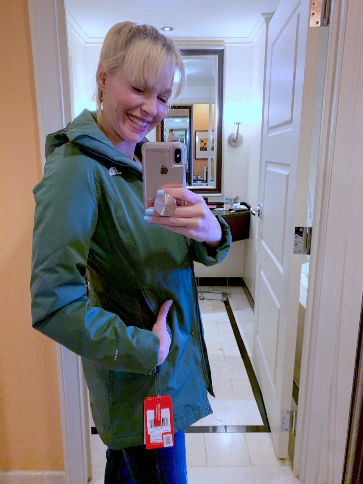 Womens North Face Jacket on Sale. Green long North Face jacket with hood at Nordstrom Anniversary Sale.