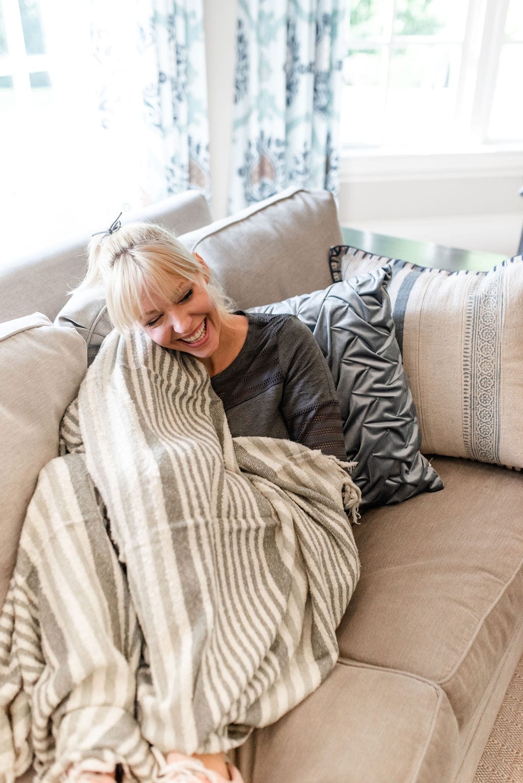 Wayfair taupe throw blankets. Super sot summer throw blanket in neutral stripe colors.