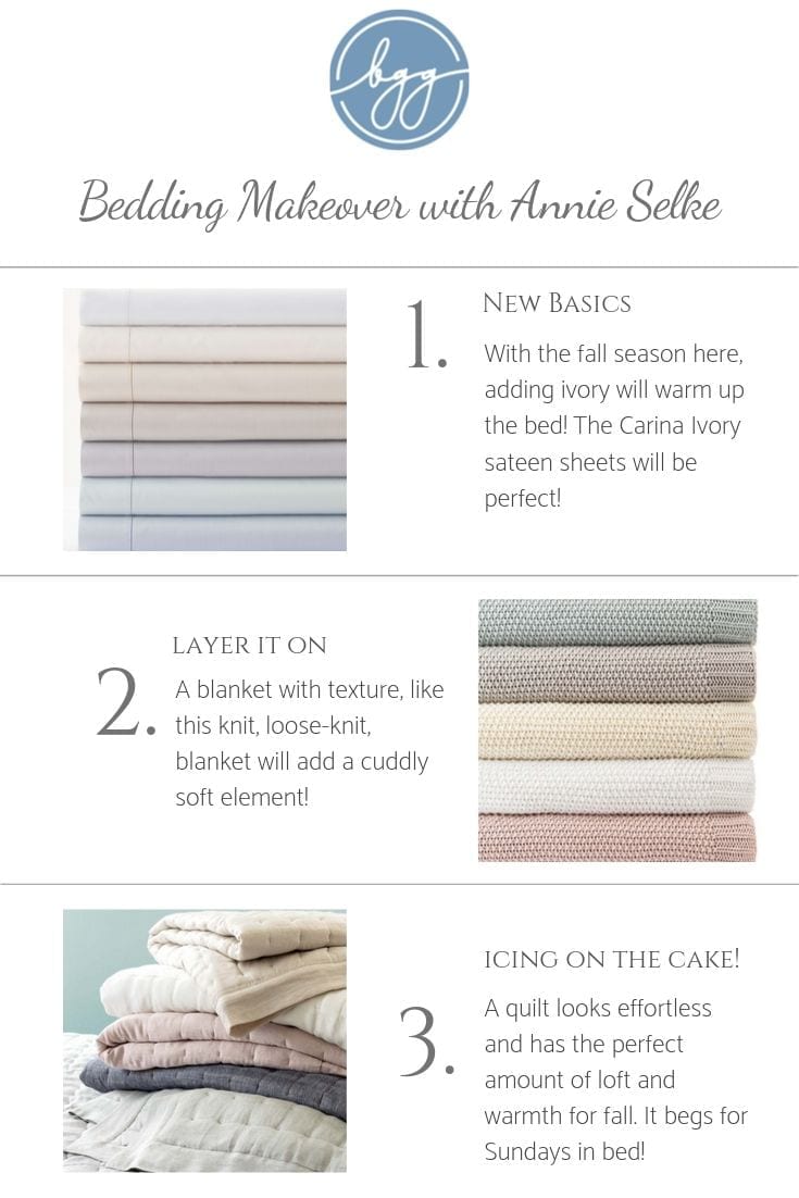 New fall bedding from Annie Selke bedding. Master bedroom sheets makeover. Great fall sheets that aren't too hot.