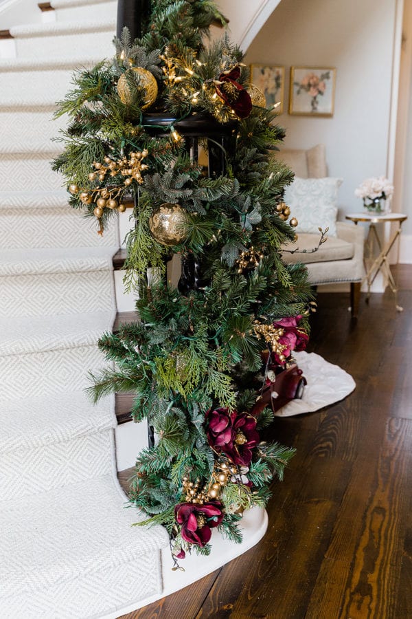 Double the Christmas Garland on a Staircase Banister! | BlueGrayGal