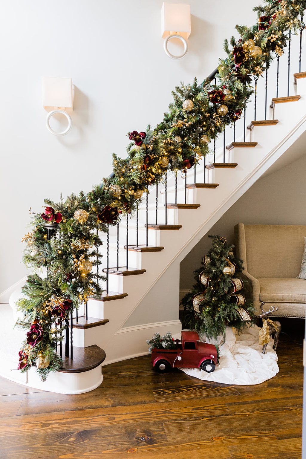 Double The Christmas Garland On A Staircase Banister BlueGrayGal