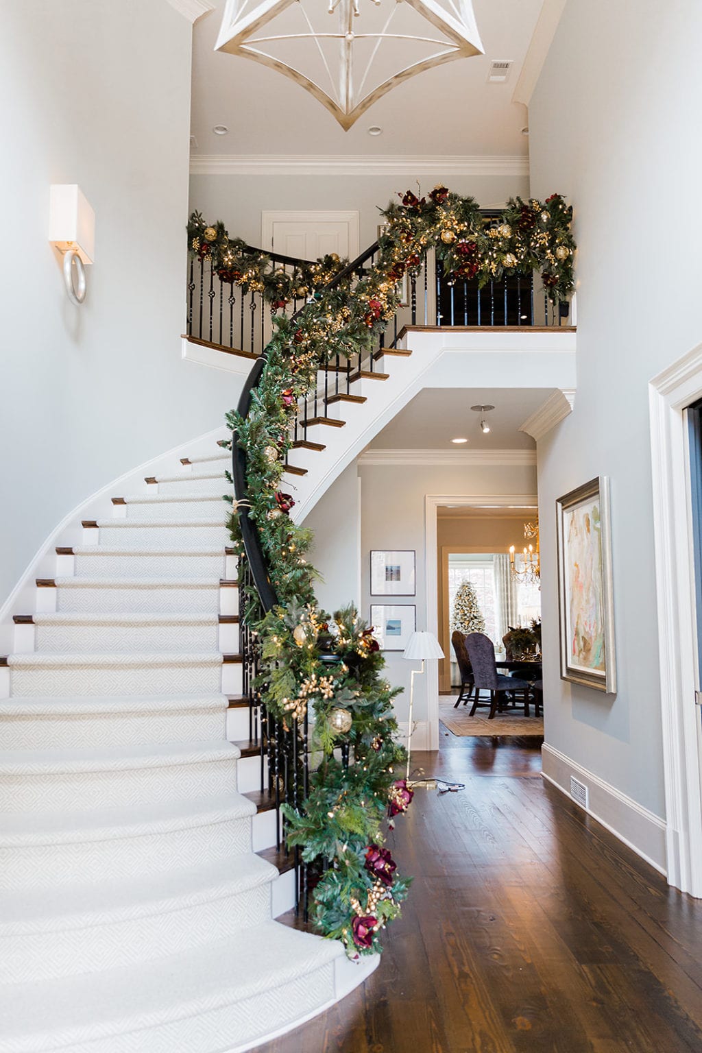Double The Christmas Garland On A Staircase Banister BlueGrayGal