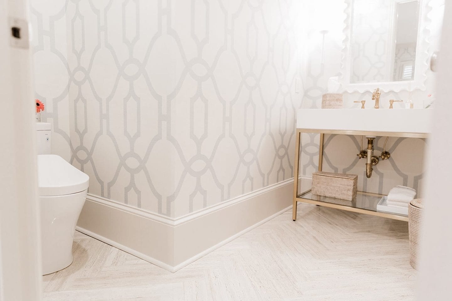 TOTO toilets bidet in mudroom power bath with Restoration Hardware exposed plumbing sink.