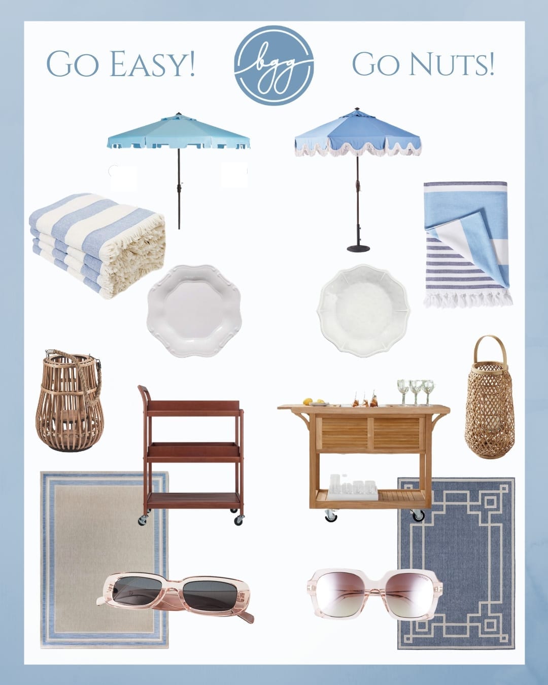 Create a blue outdoor decor for less! Get the budget version and luxury outdoor decor look. Same look, different budgets!