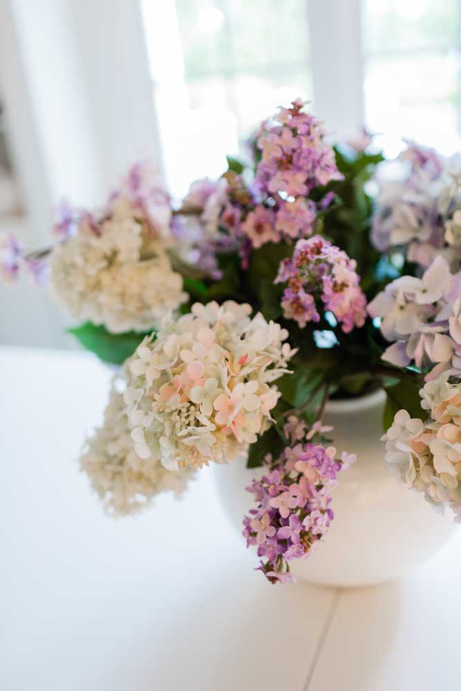 Afloral Hydrangea and white Frontgate vase.