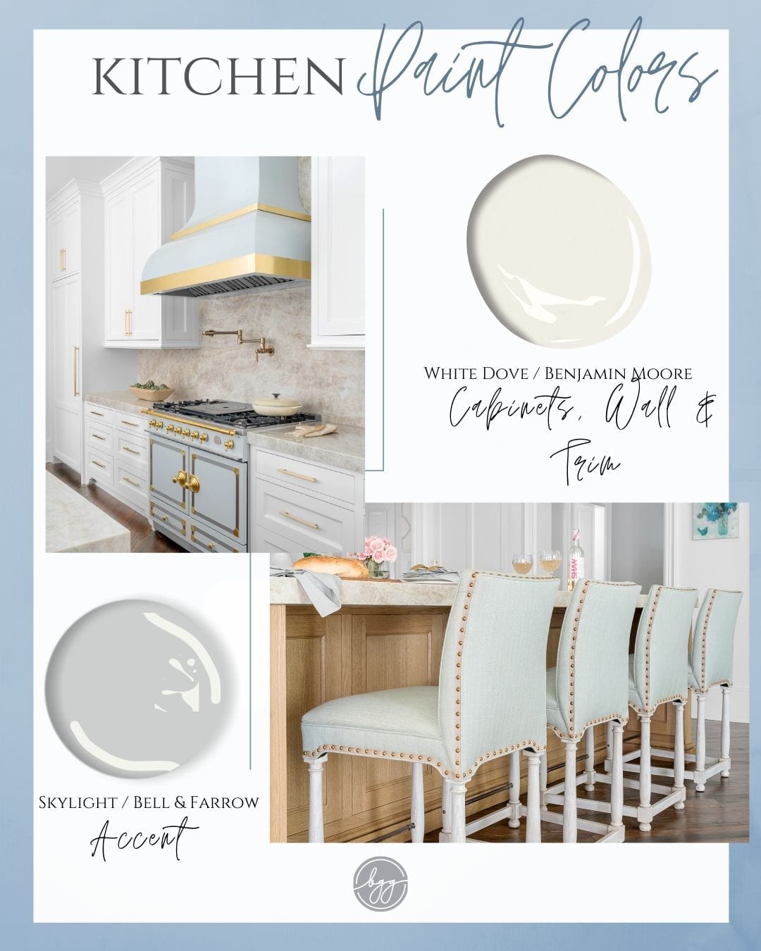 BlueGrayGal, the Atlanta home blogger Kelly Page, shares her kitchen paint colors with oak cabinets for her recently remodeled kitchen. A collection of greige paint colors for home decor.