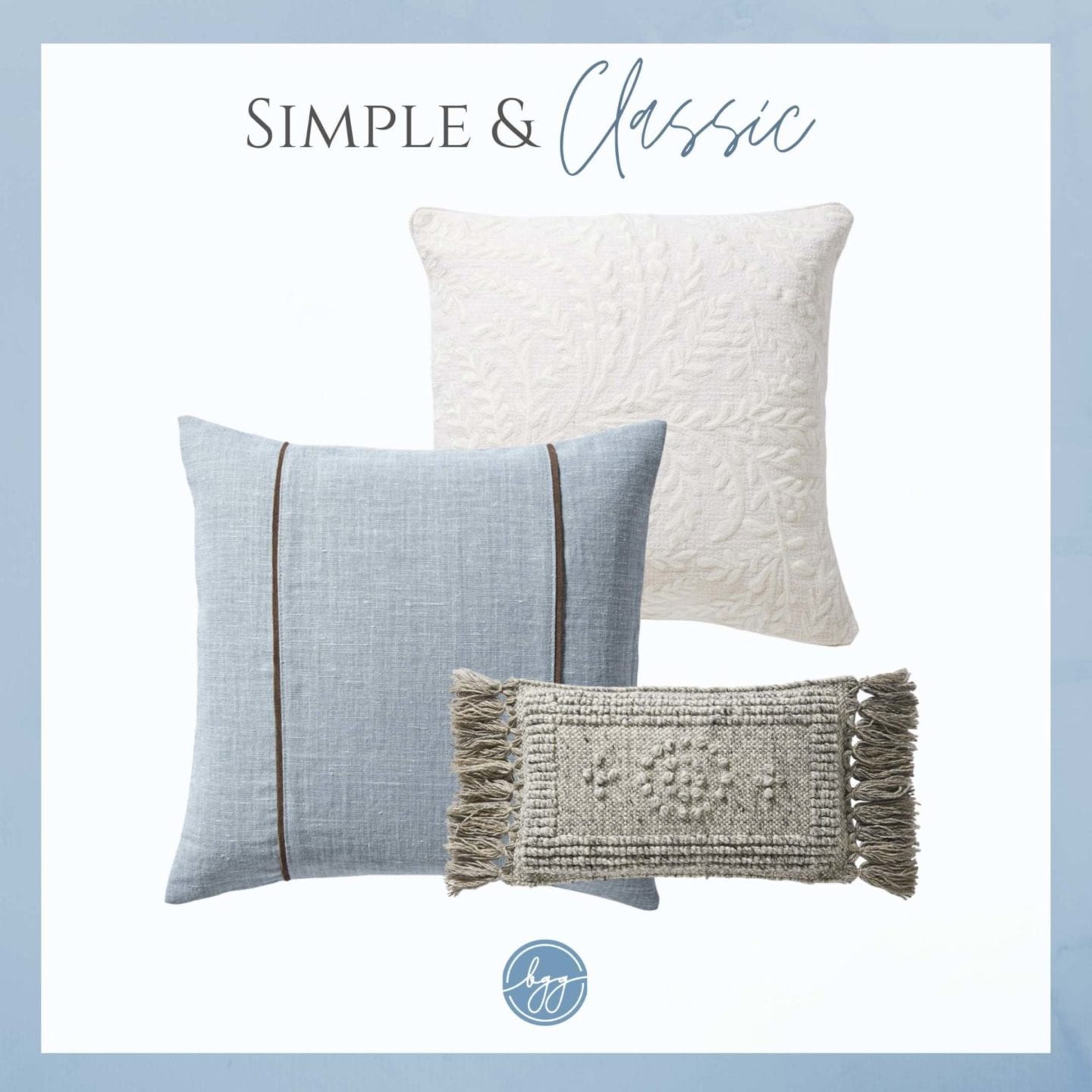 A collection of white, gray and blue Serena and Lily Pillows on Sale.