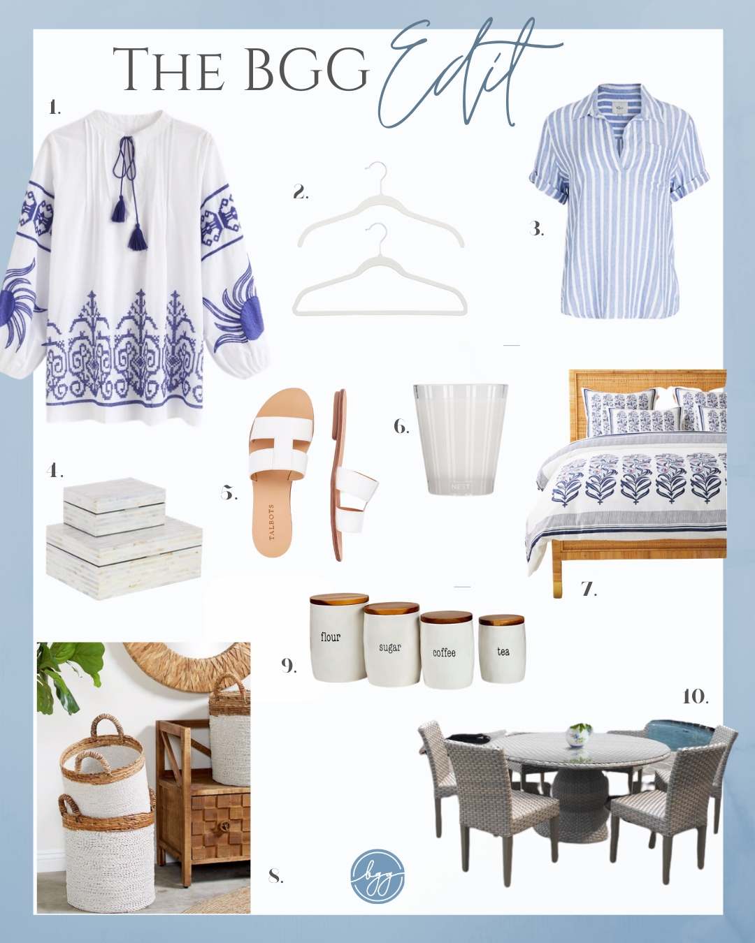 Blue home decor and fashion items in blue are shared by lifestyle blogger Kelly Page for BlueGrayGal.