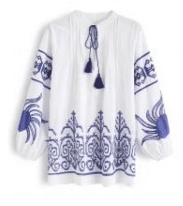 Blue and White Embroidered Shirt