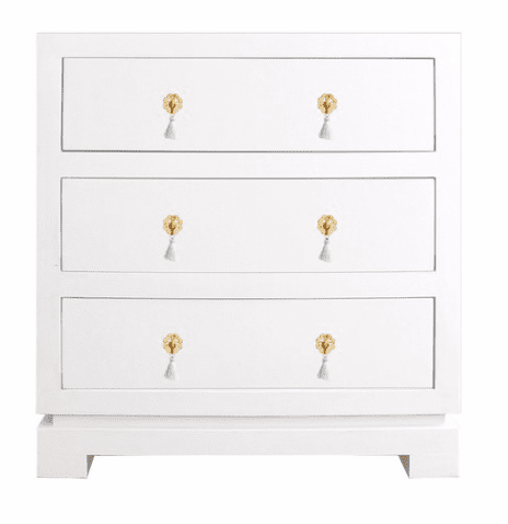 White nightstand with gold accents