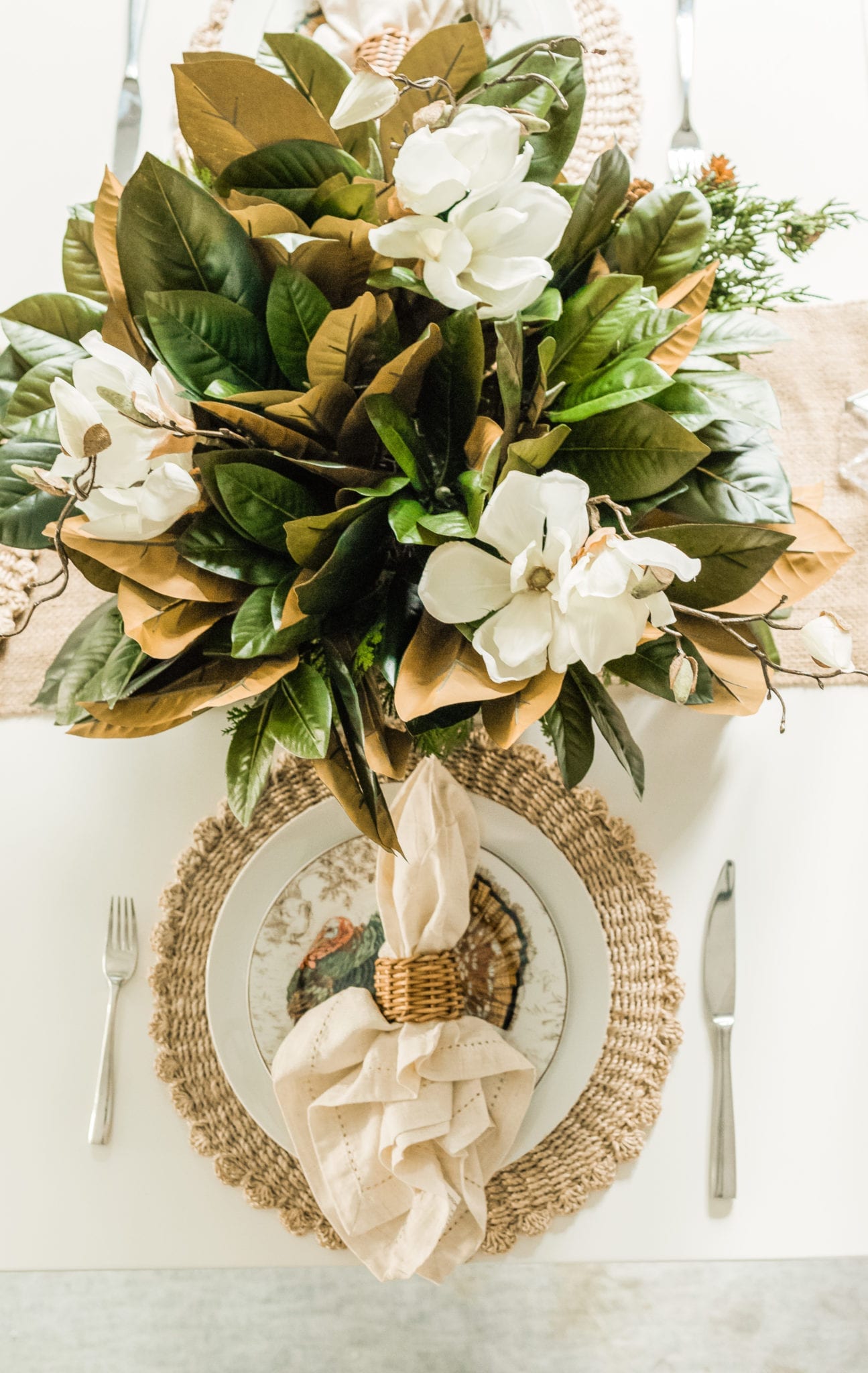 Afloral Magnolia Flowers mixed with Afloral silk magnolia leaves for a DIY silk flower fall arrangement.
