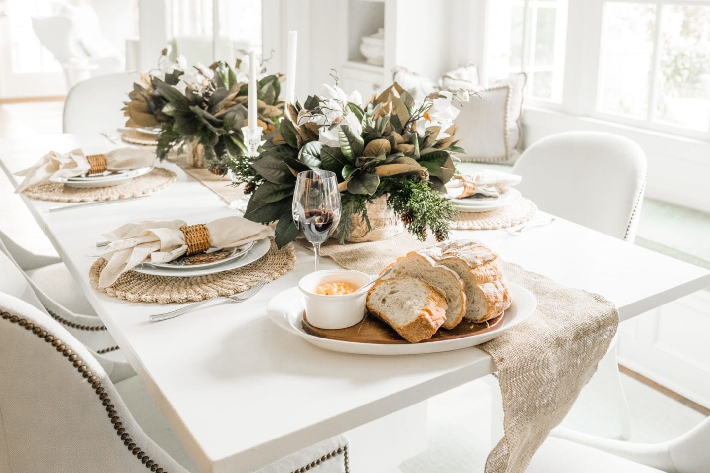 How to set a Thanksgiving table affordably and easily adding cheap long stem wine glasses!