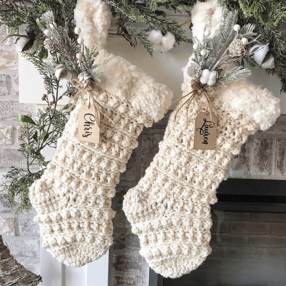 Ivory Crocheted Christmas Stocking