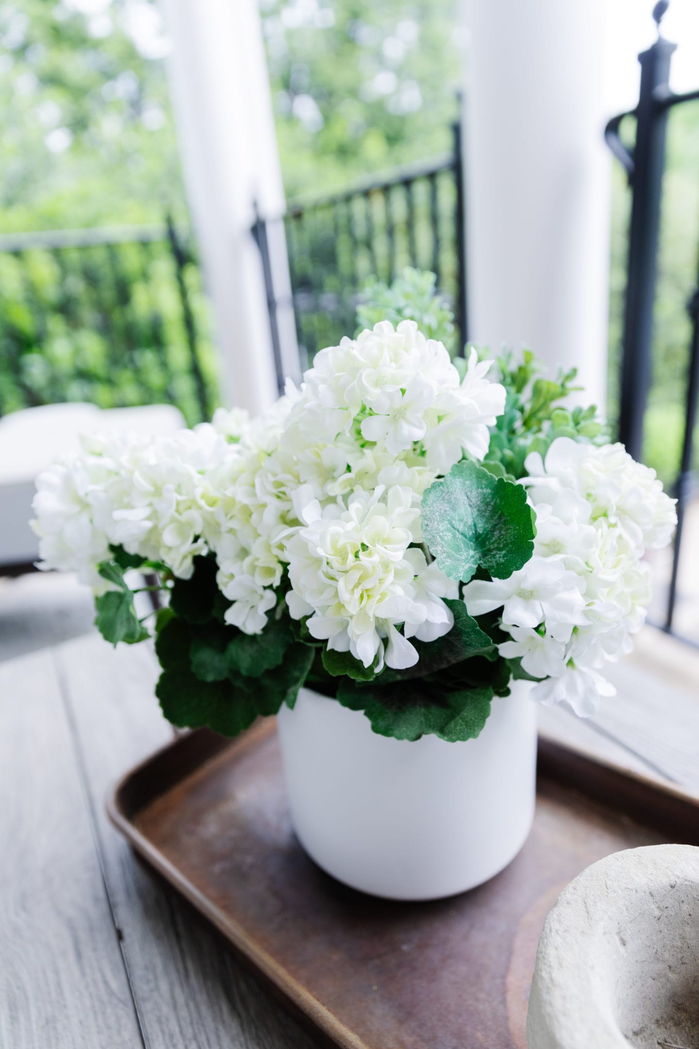 Faux white geraniums
