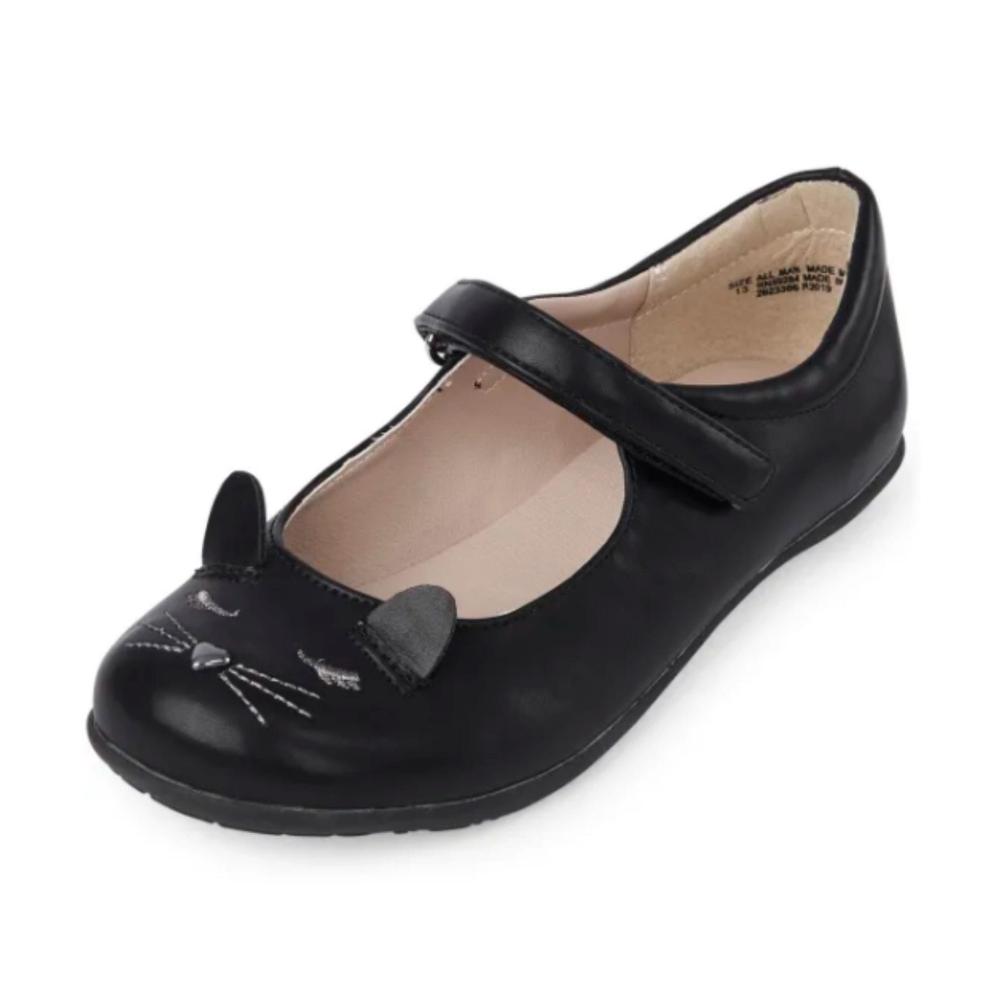 Girls Uniform Embroidered Cat Shoes