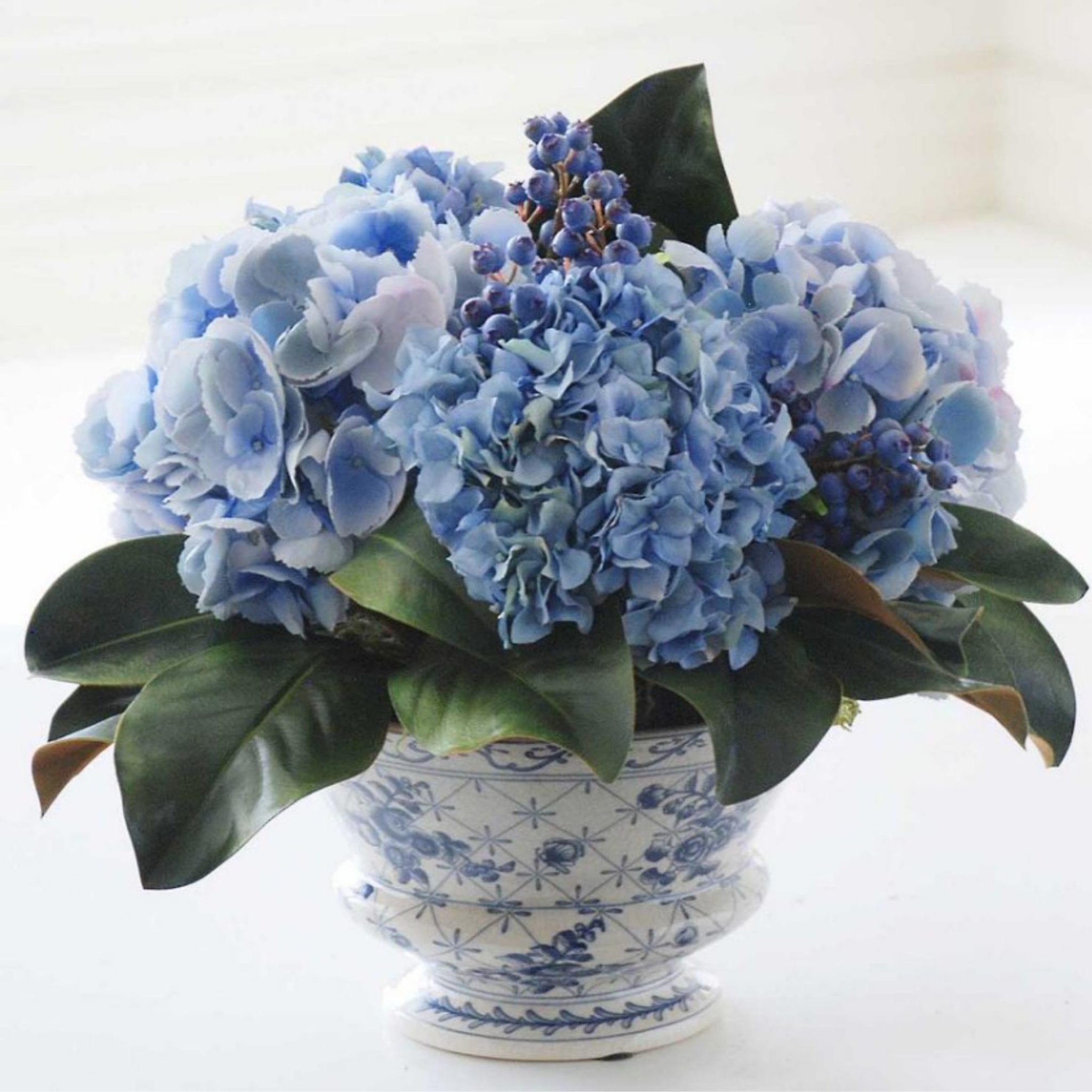Mixed Hydrangea and Blueberry Chinoiserie