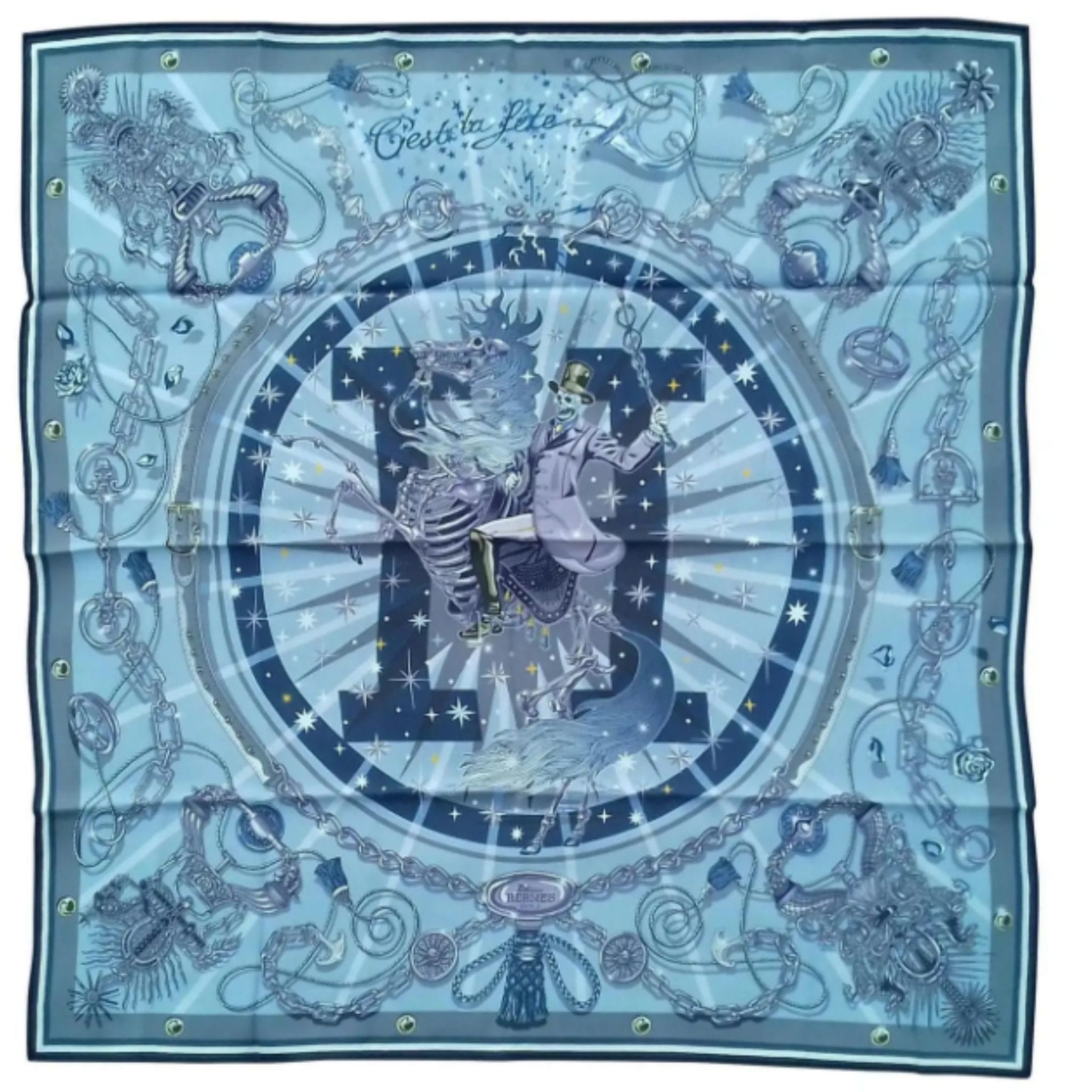 Hermès Silk Scarf C'est la Fete Daisuke Nomura Ciel Bleu
