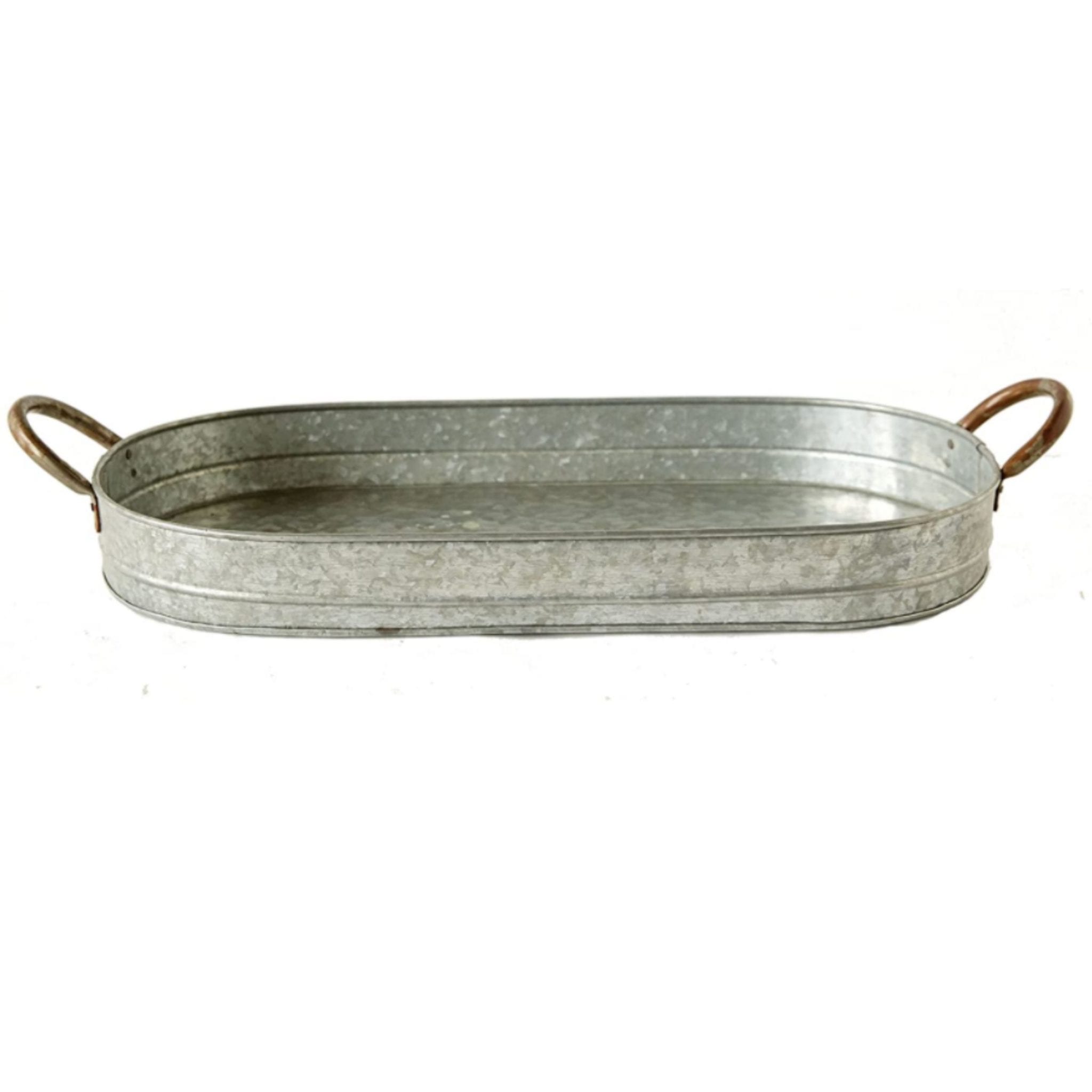 Silver Oval Decorative Tray With Galvanized Metal Handles Creative Co-Op Silver Oval Decorative Tray