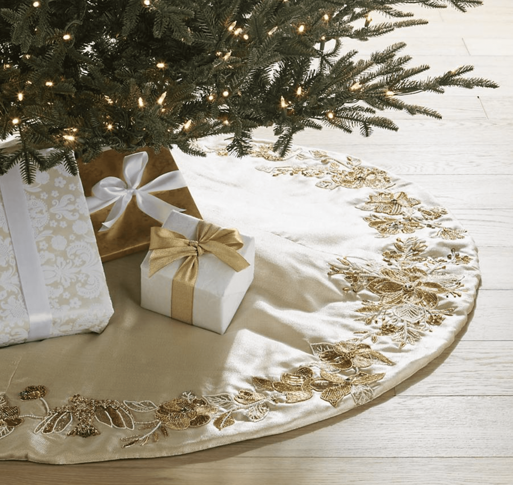 Ivory Silk Christmas tree skirt
