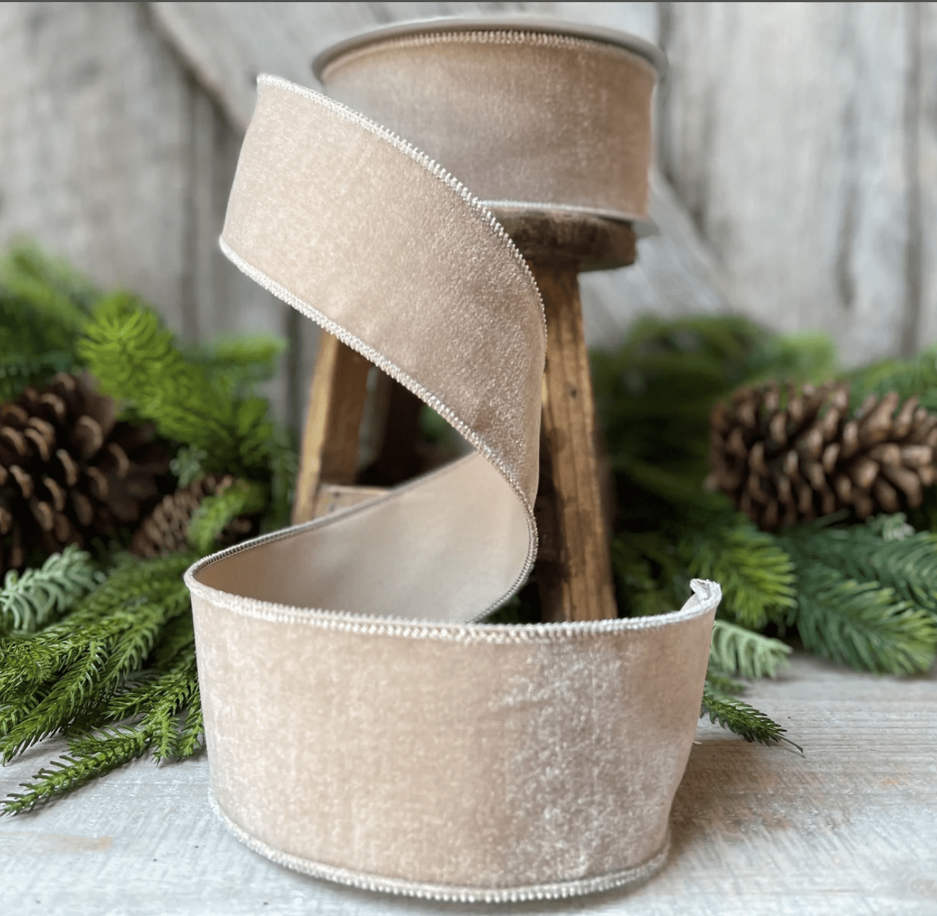 Taupe wired Christmas tree ribbon