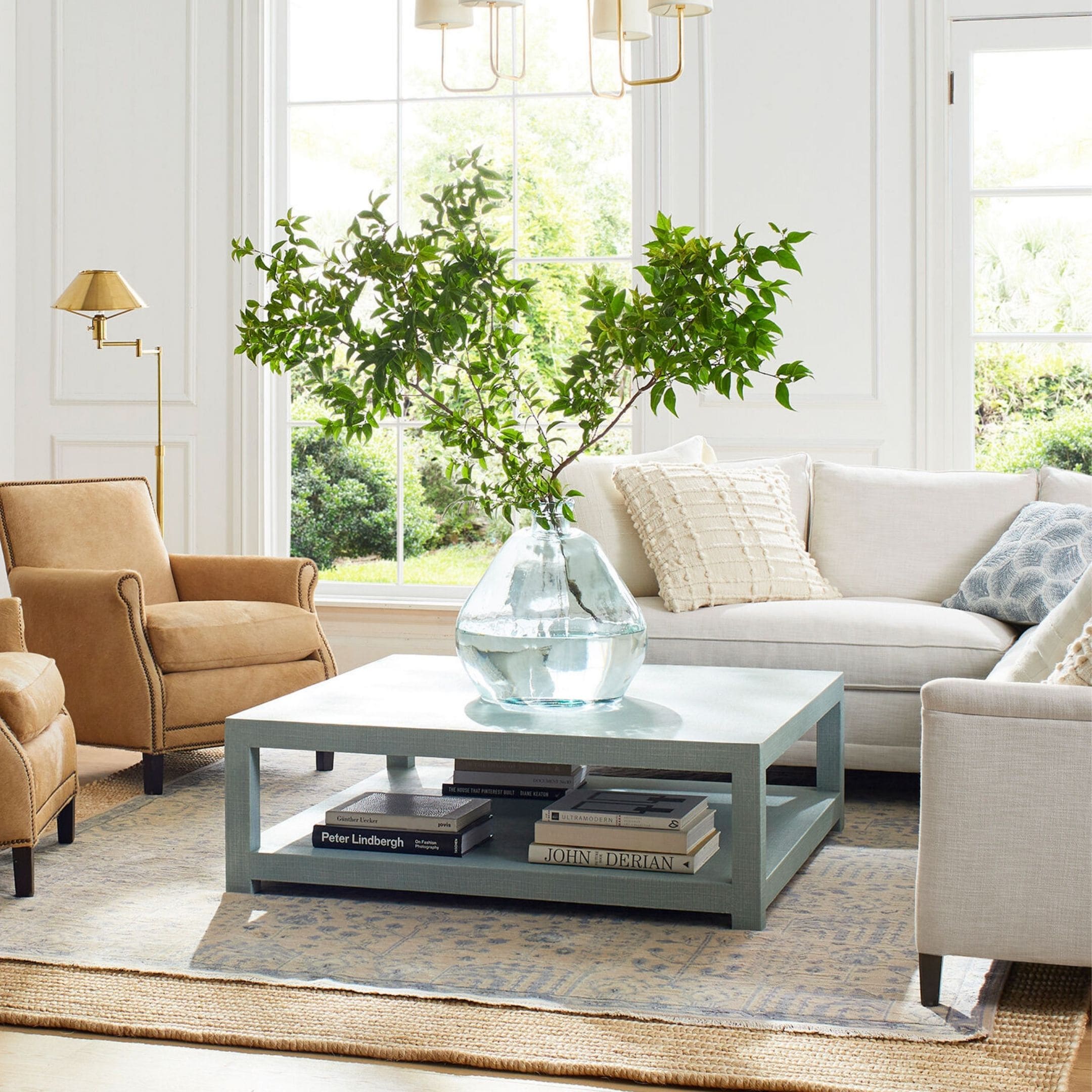 Serena & Lily rectangle coffee table with lower storage.
